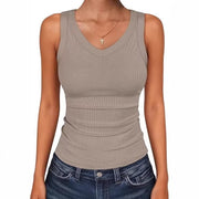 V-Neck Ribbed Knit Top for Women - Slim Fit & Stylish
