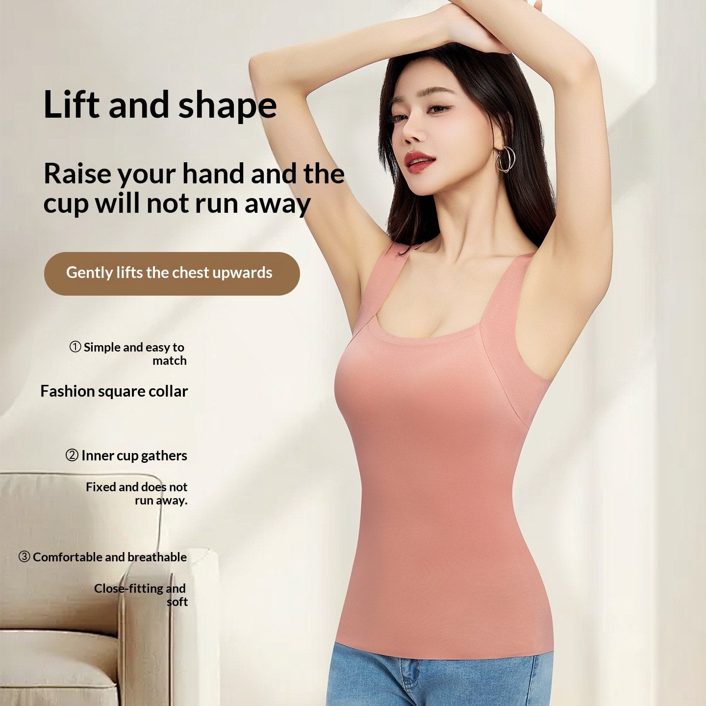 Four-Season Plus Size Tank Tops with Built-in Padding