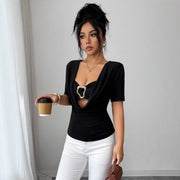 Women's Short-Sleeved Solid Color Tops