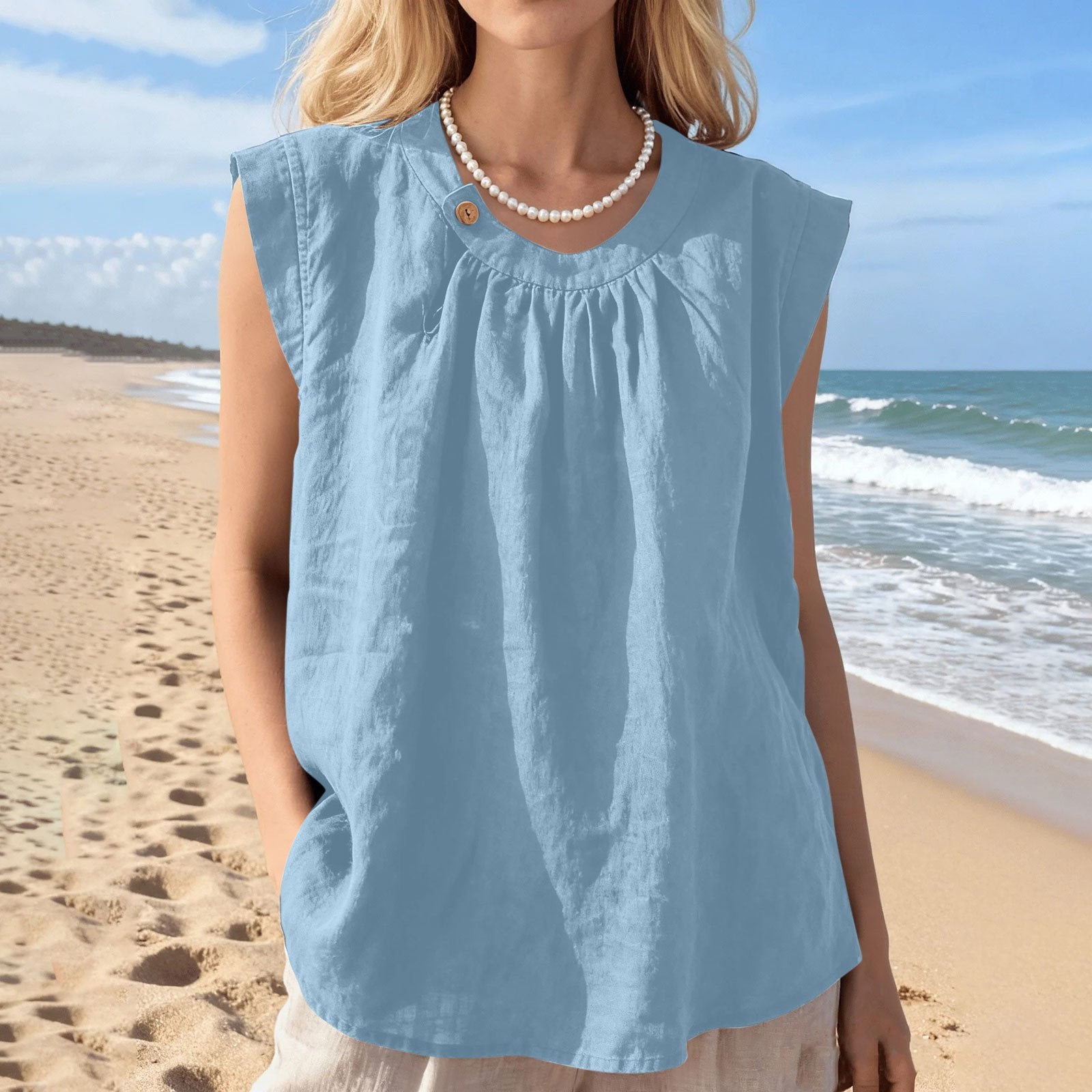 Loose-fit Lace-trimmed Short-sleeve Top for Women