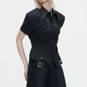 Classic Striped Short-Sleeve Blouse for Women