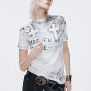 Casual Women's Distressed T-Shirt with Rivet Design