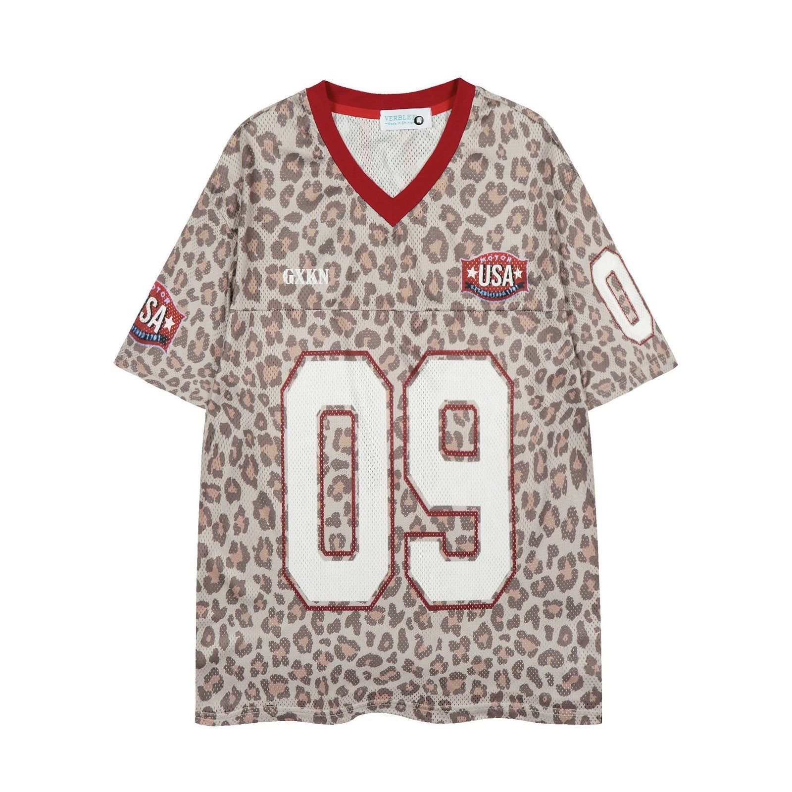 Leopard Print V-Neck Short Sleeve Shirt for Women