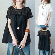 Lace Panel Women's Short Sleeve Tops