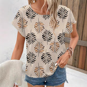 Loose-Fit Crew Neck Top with 3D Effect Print