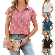 Relaxed Fit Floral Short Sleeve Top with Buttons