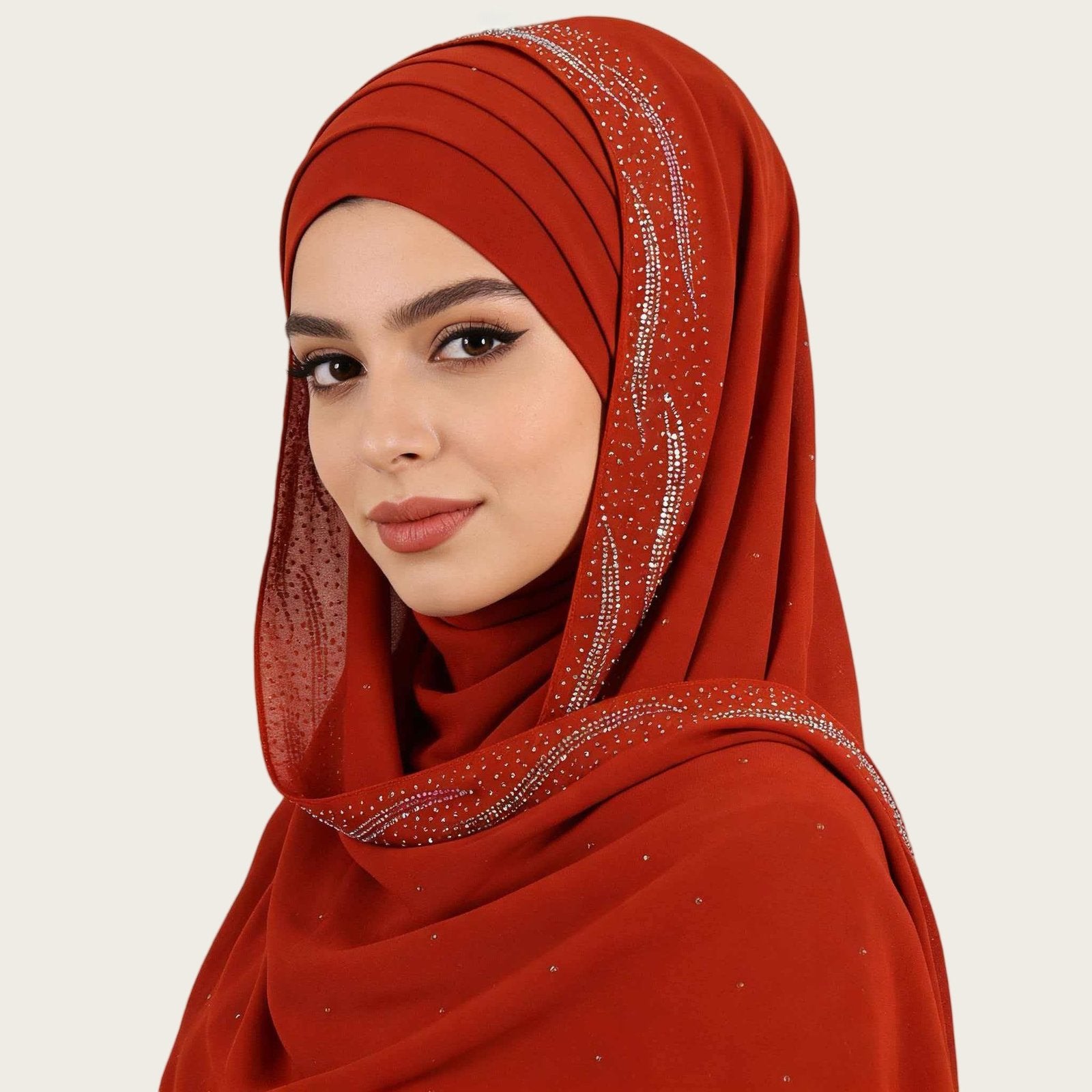 Elegant Chiffon Scarf with Rhinestones and Pearls for Women