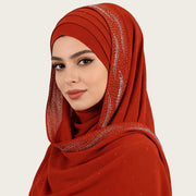 Elegant Chiffon Scarf with Rhinestones and Pearls for Women