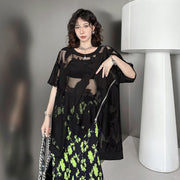 Loose-Fitting Sheer Blouse for Women - Asymmetrical Top