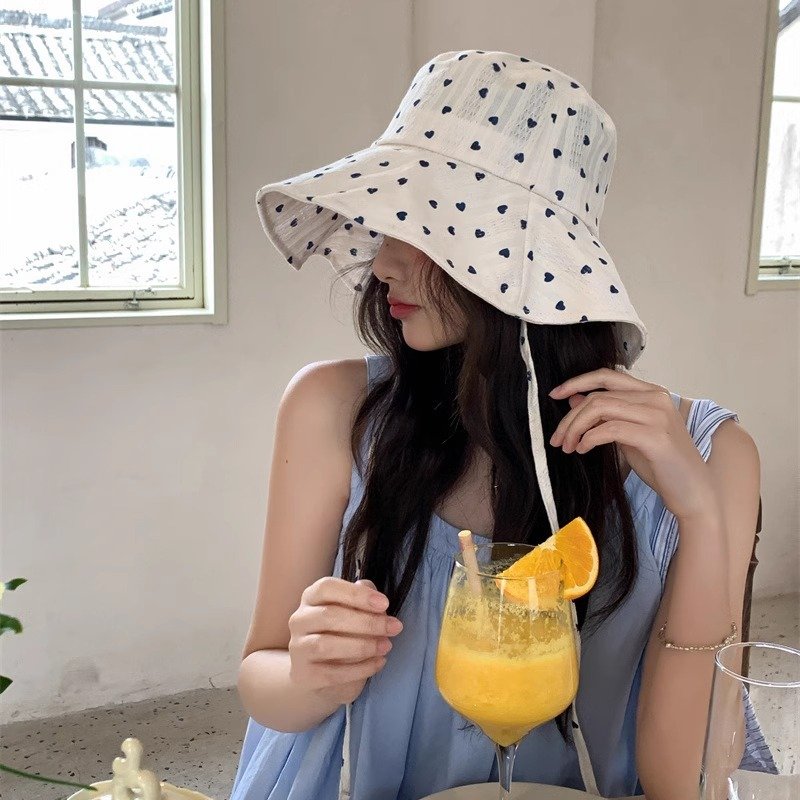 Cute Heart Lace-up Bucket Hat for Women
