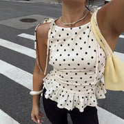 Polka-dot Print Round-neck Top for Women