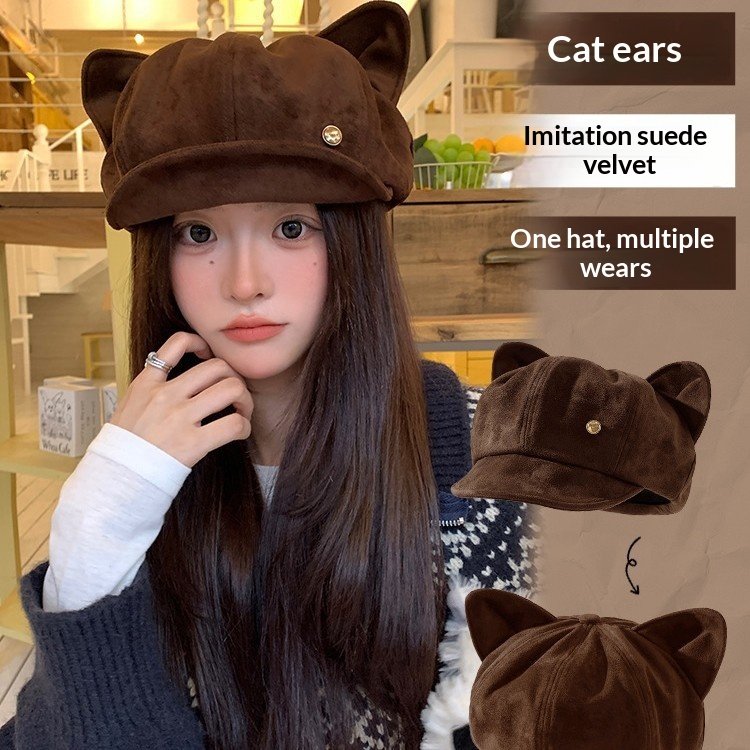 Cozy Cat Ear Bread Beret for Women