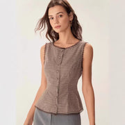 Retro Plaid Sleeveless Blouse for Women - Casual Chic