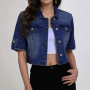 Navy Blue Lapel Blazer Top for Women