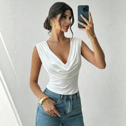 Ruffled-Neck Cropped Top for Women