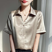 Elegant Short-Sleeved Blouse for Women - Versatile Solid Color Shirt