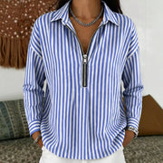 Women's Classic Striped Shirt with Zipper Front