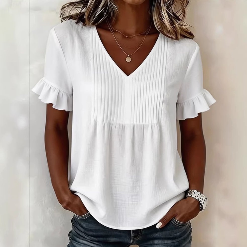 Loose-fit V-neck Flared-sleeve Blouse for Women