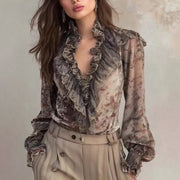 Vintage Ombre Long-Sleeve Blouse for Women