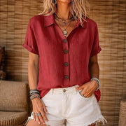 Short Sleeve Blouse with Lapel Button