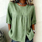 Versatile Solid-Color Crew-Neck Shirt for Women