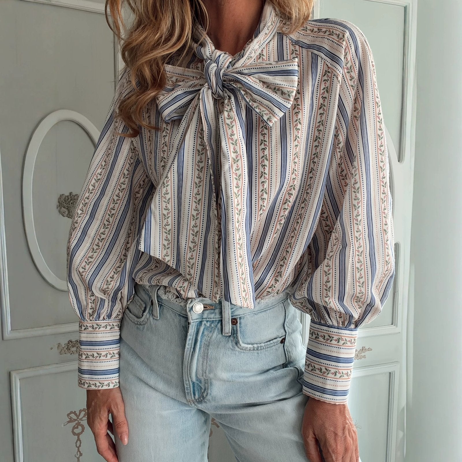 Striped Lace-Up Blouse Top for Women