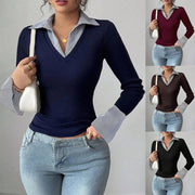 Long-Sleeve Casual Lapel T-Shirt for Women