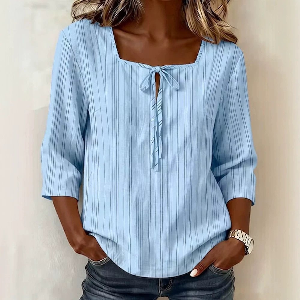 Casual Loose-fit Square-neck Blouse for Women