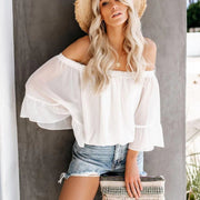 Loose-fit Chiffon Blouse with Flared Sleeves