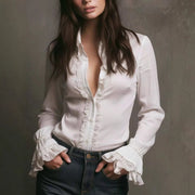 Long-Sleeve Pleated Hem Blouse for Women