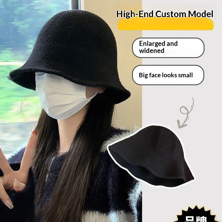 Winter Black Oversized Wool Bucket Hat for Women