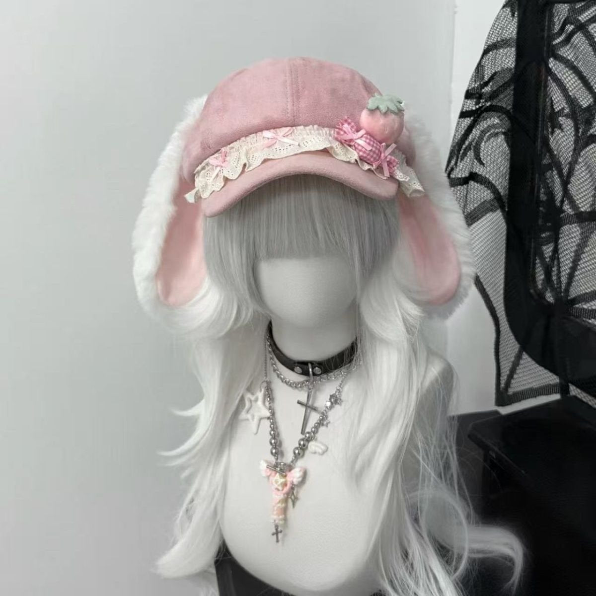 Soft Strawberry Bunny Beret for Women - Trendy Minimalist Hat