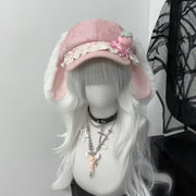 Soft Strawberry Bunny Beret for Women - Trendy Minimalist Hat
