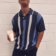 Striped Contrast Polo Knit Shirt for Men