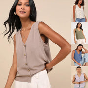 Linen V-Neck Sleeveless Blouse