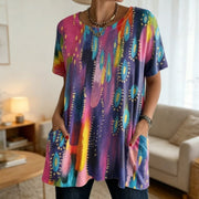 Multicolor Abstract Print Tunic Top with Pockets