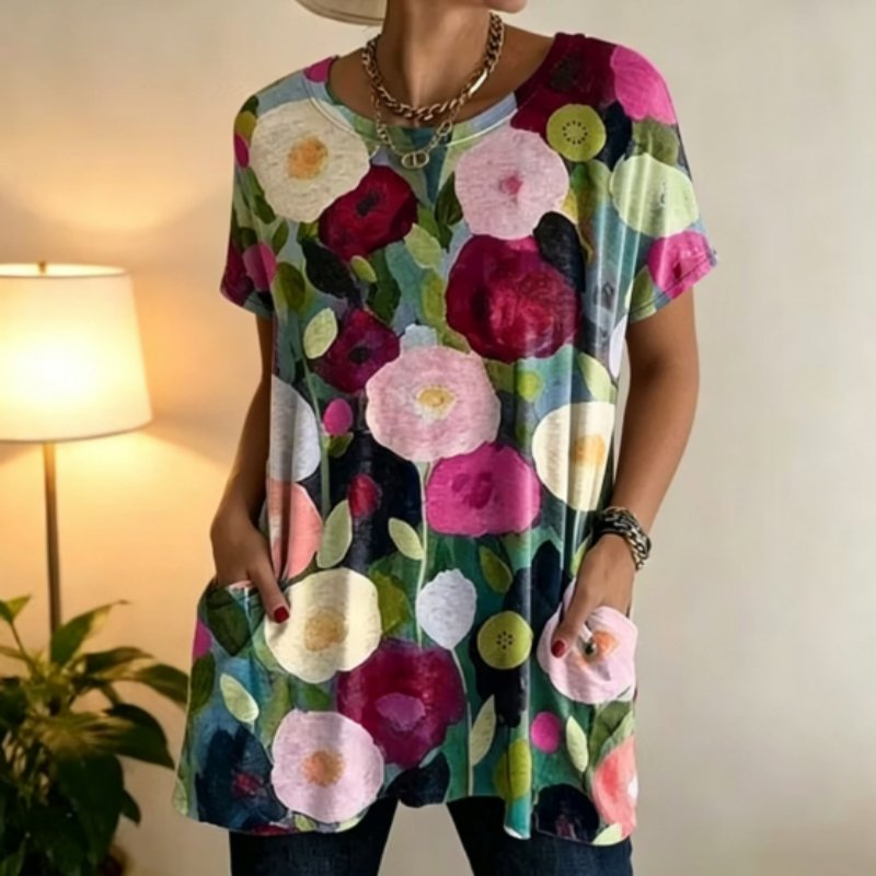 Floral Print Tunic Top with Pockets
