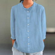 Casual Solid-Color Cotton-Linen Blouse for Women