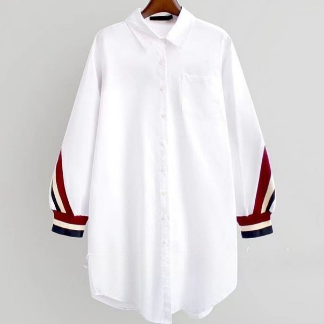 Loose Fit Long Sleeve Blouse for Women - Elegant Striped Design