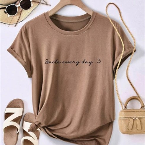 Women's Casual Short-Sleeve Tops, Printed Cotton Blouses