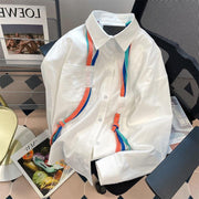 Retro Long-Sleeve Shirt with Colorful Ribbons - Elegant Lady