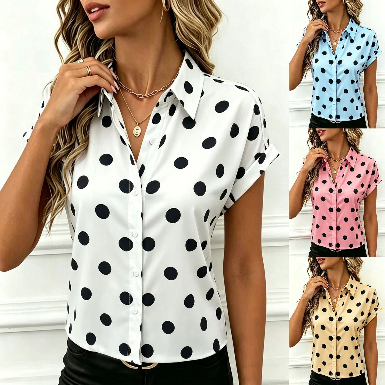 Polka-dot Short-sleeve Shirt for Women