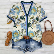 Vintage Floral Chiffon Blouse with Ruffled Trim