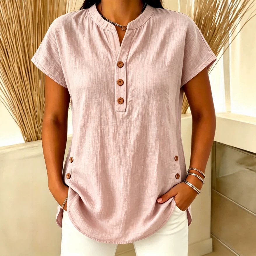 Plus-Size Casual V-Neck Button-Up Shirt for Women