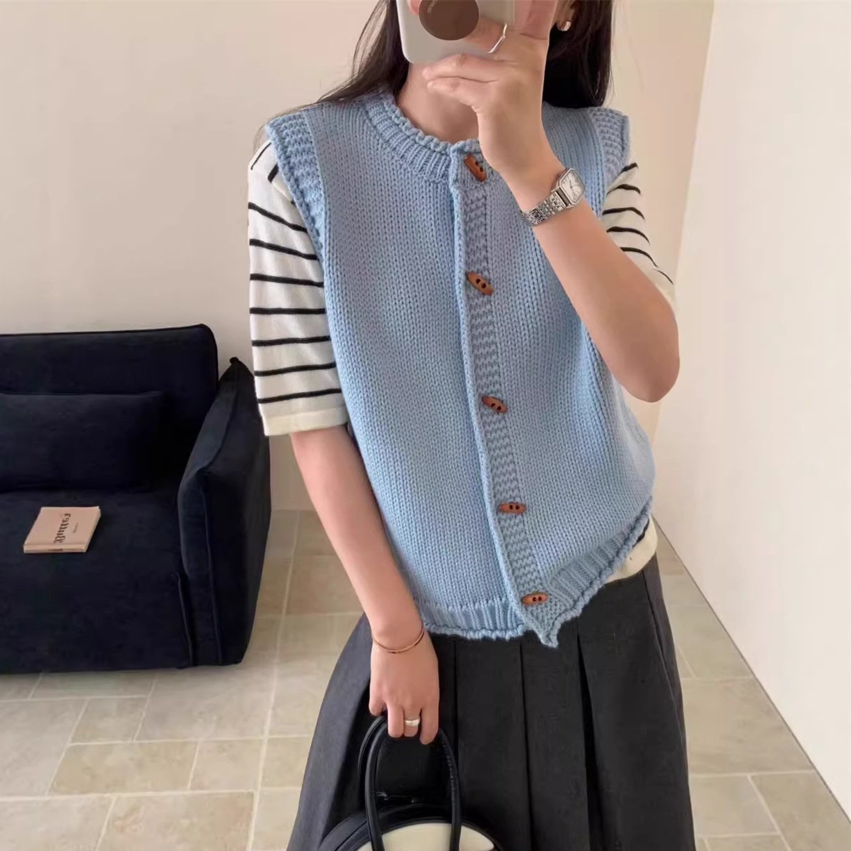 Casual Knit Vest for Women - Beige, Blue, Red, Black