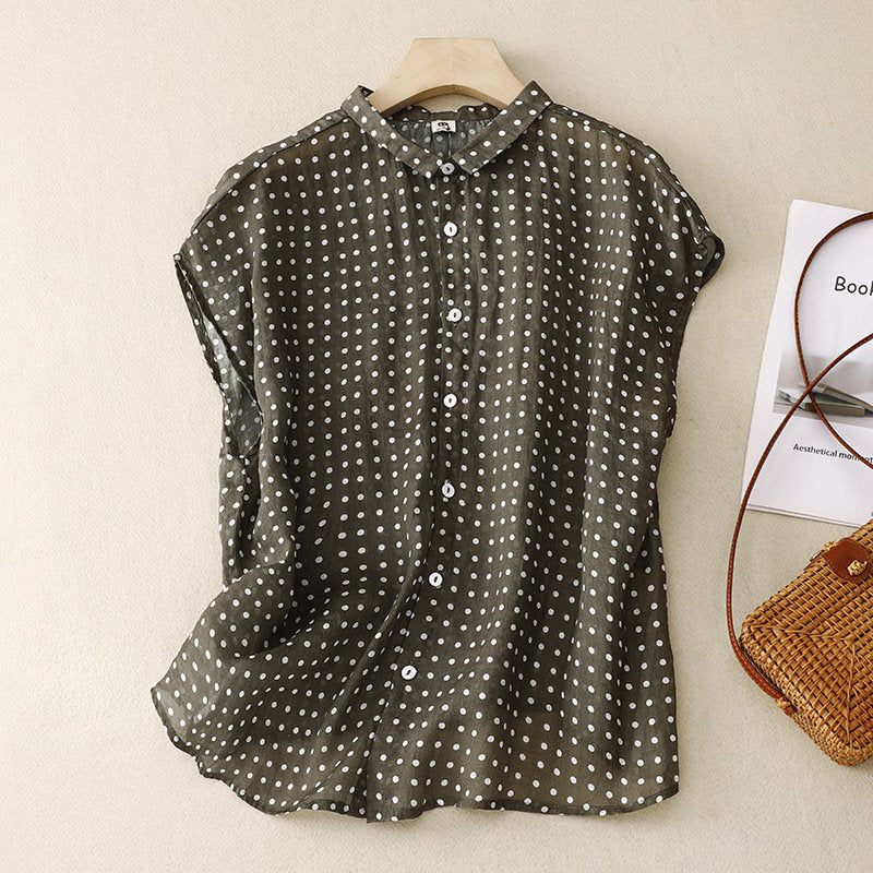 Polka Dot Artistic Blouse - Relaxed Fit, Sleeveless Style