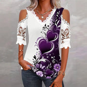 Floral Lace Short Sleeve Tee for Women