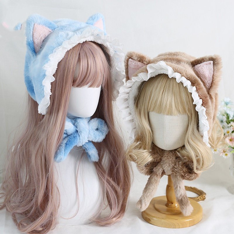 Stay Cozy Tri-Color Plush Cat Ear Hat for Women