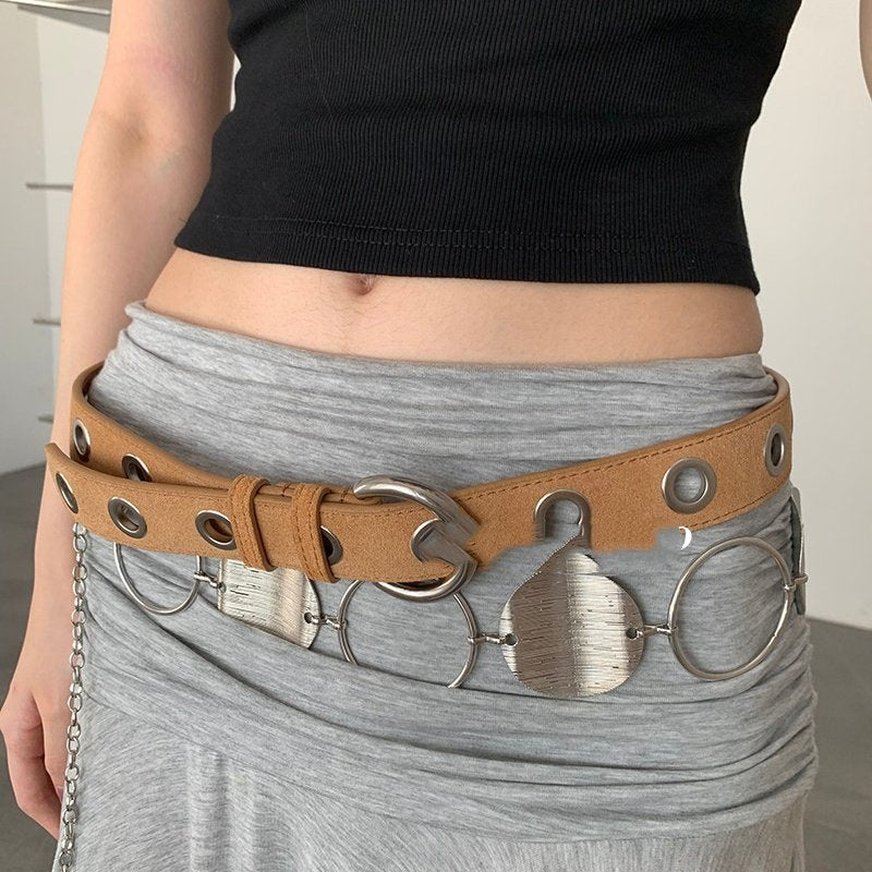 Retro Suede Perforated Metal Belt