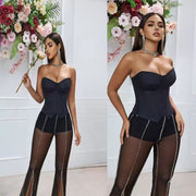 Women's Corset Top with Zipper and Boning for Waist Support and Shaping